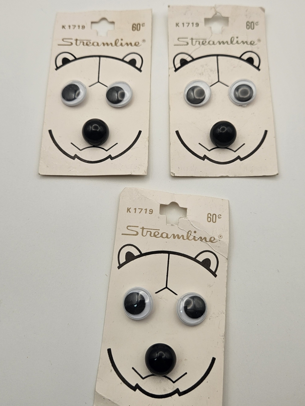 Lot of 3 Vintage Streamline Googly Eyes & Animal Nose Sets Made in Japan K1719